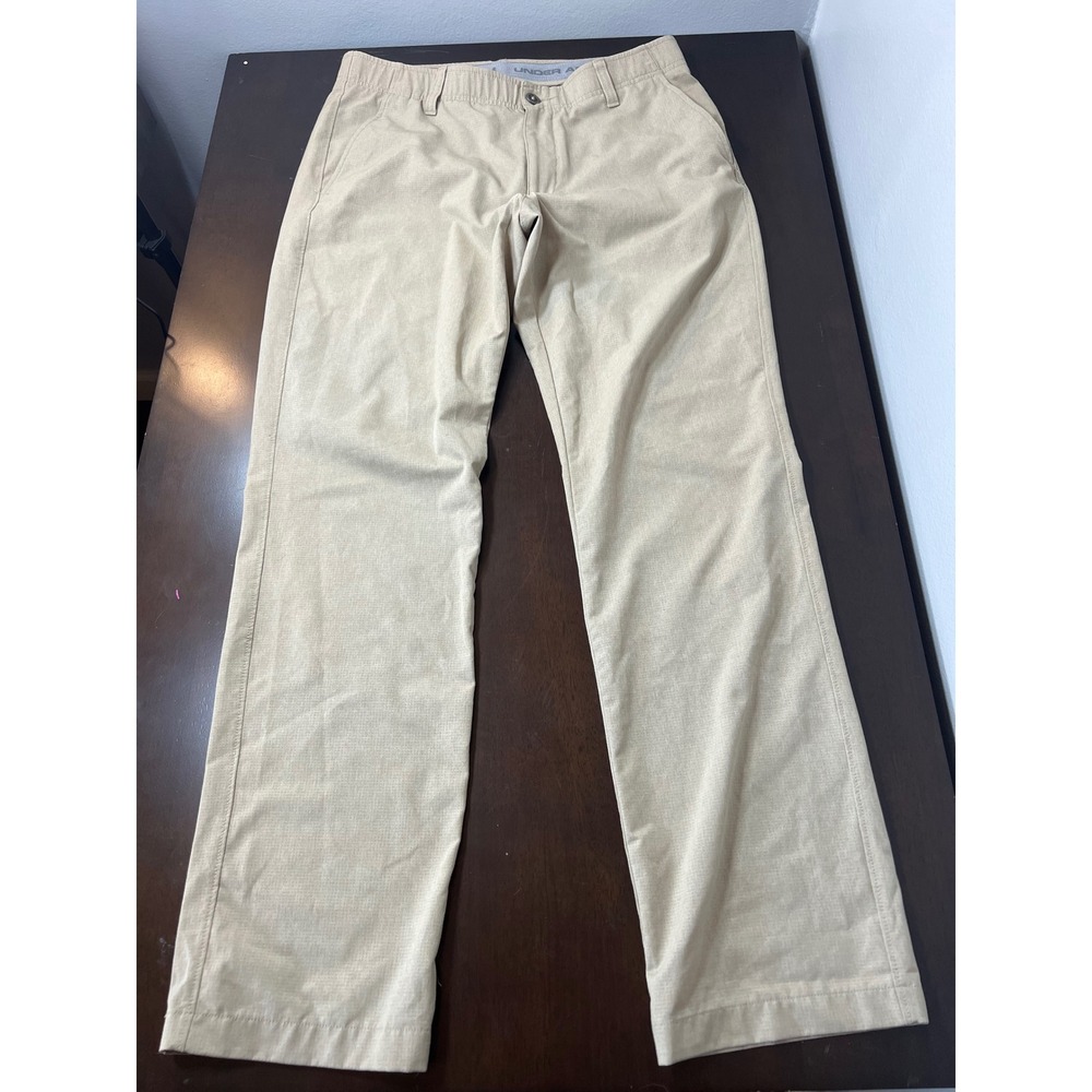 Under Armour Mens Golf Pants Tan Khaki Performance Straight Leg 34/32 RN96510